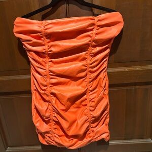 Red oranges faux leather dress